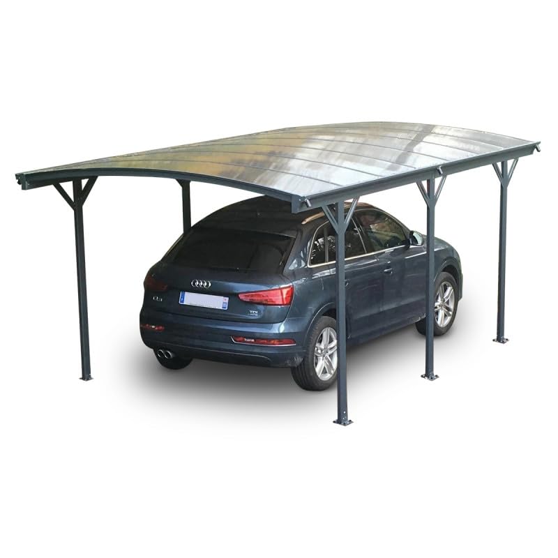 Carport Autoportant en Aluminium et Polycarbonate 17,28m² | Protection Véhicule Anti-UV et Intempéries | Gris Anthracite avec Kit d'ancrage Inclus | Robuste avec Gouttières Latérales