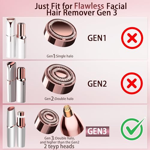 Image of Gen 3 Replacement Heads for Finishing Touch Flawless, 18K Gold Painless Facial Hair Remover Blades with Exclusive Eyebrow Trimmer Head, 2 Facial + 2 Eyebrow Replacement Heads Set for Women