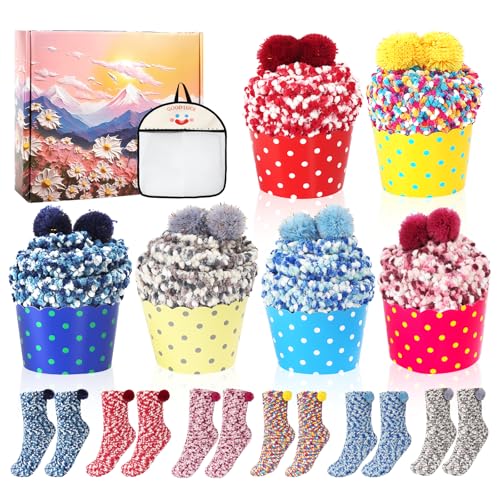 TOSUTO 6PCS de Calcetines Térmicos Mujer,Calcetines Divertidos de Cupcakes con Bolsita,Calcetiness Navideños DIY Mujer,Ideas Regalo Suaves Socks Coloridos para Casa Regalos para Navidad Valentin TOSUTO 6PCS de Calcetines Térmicos Mujer,Calcetines Divertidos de Cupcakes con Bolsita,Calcetiness Navideños DIY Mujer,Ideas Regalo Suaves Socks Coloridos para Casa Regalos para Navidad Valentin