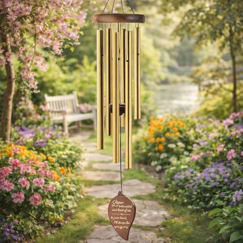 Image of Hanging Wind Chimes, 6 Rod Metal Pipes with Wooden Top Melodious Sound, Positive Energy, Gift for Garden, Patio, Meditation and Positive Energy. (Copper Color)