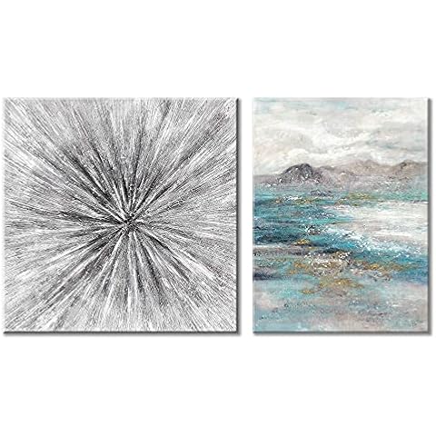 UTOP-art Abstract Painting Canvas Wall Art: Abstract Landscape Mountain and Gray Artwork Hand Painted Picture for Office Cover