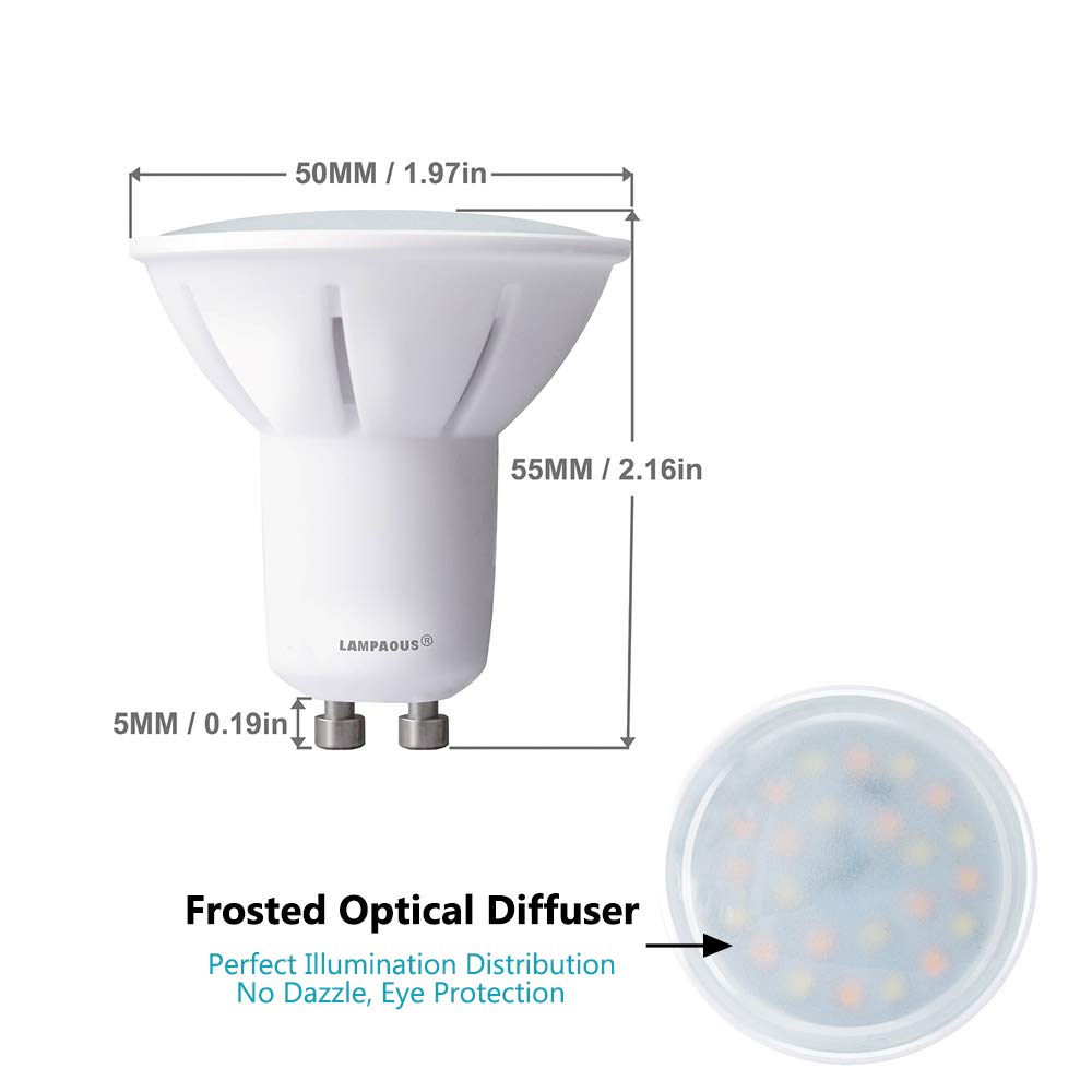 Lampaous Bombillas LED GU10 5W Bombilla 50W Lámpara Halógena Equivalente,Regulable 2700K-6500K,iluminación inteligente,Compatible con Lampaous 2.4G Control remoto,Clase de eficiencia energética A+