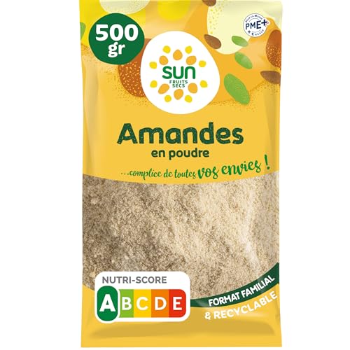 SUN - Amandes en Poudre Fine 500 g - Savoureuse & Légère - Spéciale Cuisine & Pâtisserie - Poudre d’Amandes Extra-Fine Blanchie - Idéale Macarons,...