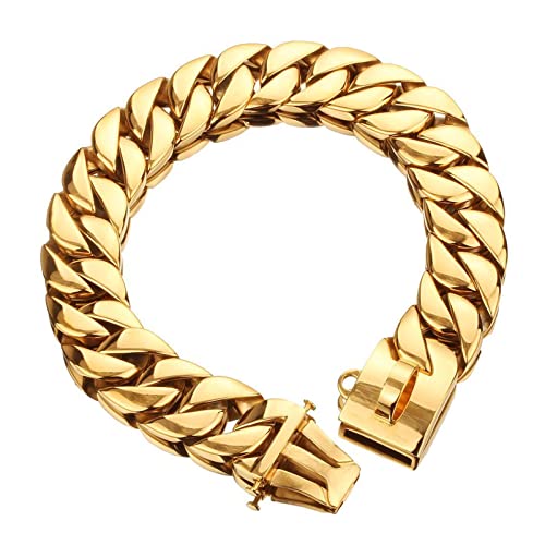 Hundehalsband Aus Edelstahl – Goldene Kubanische Gliederkette Mit D-Ring Für Kleine Bis Große Hunde
