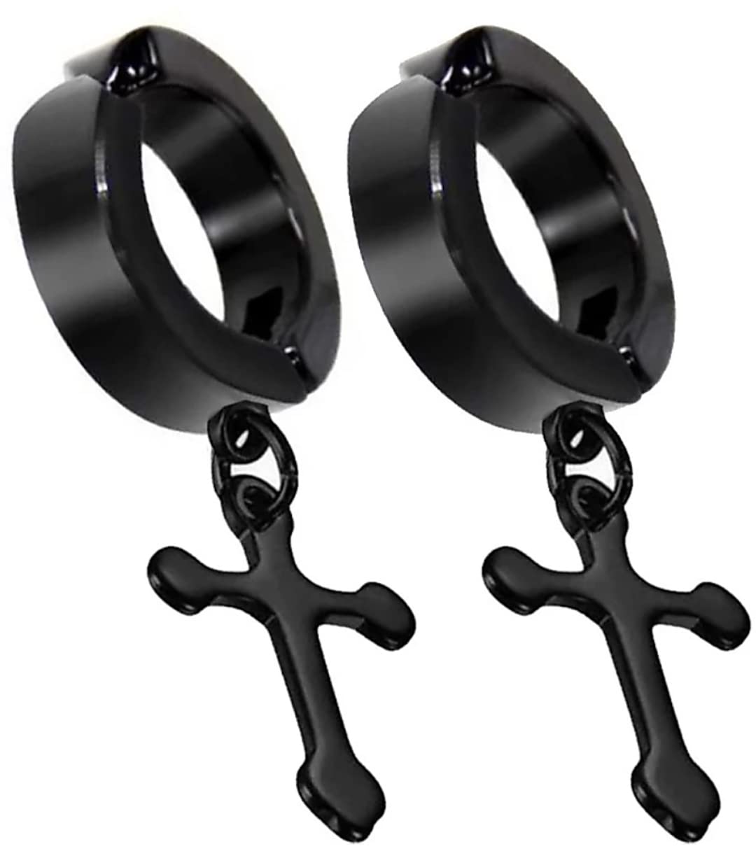 Street Studio Religious Jesus Christ Cross Thick Black Stainless Steel Pressing type Earrings For Men And Women-image-47