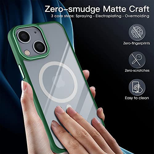 Image of Vaku Luxos Clear Armor MagPro for iPhone 14 Plus Cover Case, Shockproof, Scratch Resistant, Slim, Thin, Military-Grade Metal Ring Camera Protection, Compatible with MagSafe Back Cover - Green