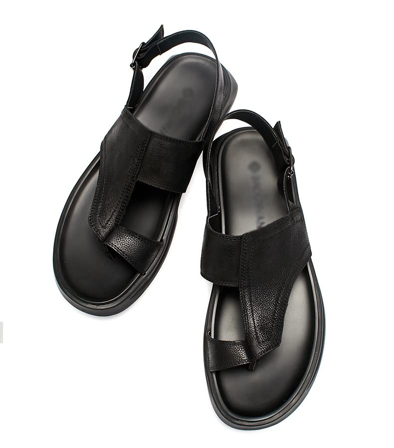 Sandals Outdoor Men's Leather Sandals Soft Sole Non-Slip Beach Shoes Trendy Sandals(38 Code)4