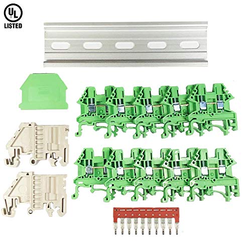 ICI Dinkle Power Distribution DK2.5N-GN 10 Gang Box Connector DIN Rail Terminal Blocks, 12-22 AWG, 20 Amp, 600 Volt Solar Combiner Green - Image 4