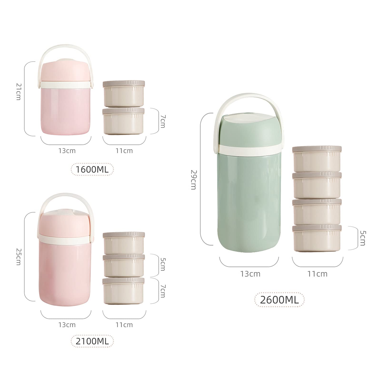 Fiambrera Térmica de Acero Inoxidable, Frasco Aislante térmico para Alimentos Apilable a Prueba de Fugas,Lunch Box Caja bento con Bolsa de Almuerzo y Cuchara Tenedor,Verde,1.6L+2 Layers