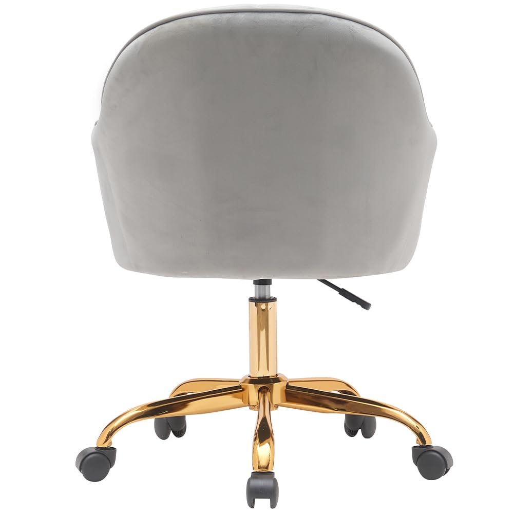 BAKAJI Sedia da Ufficio in Velluto con Base Oro da 55 cm, Imbottitura Extra Morbida e Shabby Chic, Poltrona da Scrivania Arredo Studio Ergonomica con Regolazione Altezza a Gas 95-105 cm (Grigio)