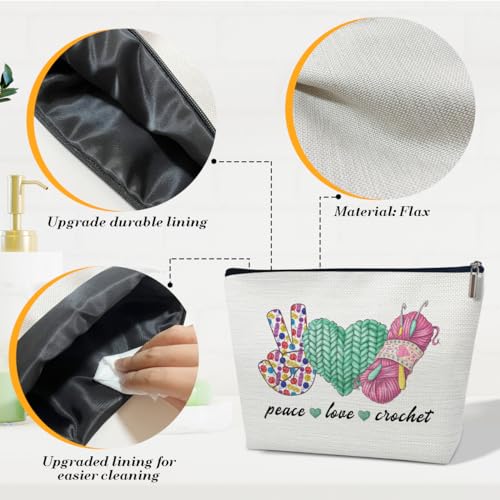 Crochet Gifts Makeup Bag, Knitting Gifts for Women, Knitters Lovers, Peace Love Crochet Cosmetic Bag for Purse3