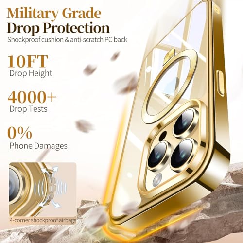 Image of ESTPEAK Titanium Gold CD Mag-Stand Case for iPhone 15 Pro Case with Invisible Magnetic Ring, [Fit for MagSafe] [Never Yellowing] Top Clear Phone Case Cover for iPhone 15 Pro 6.1 inch Men Women