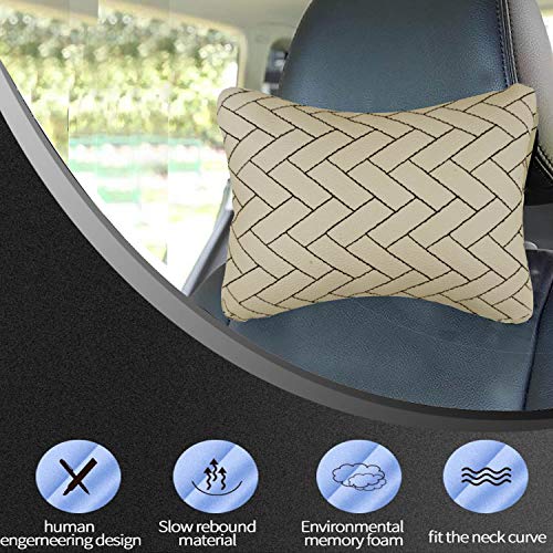 Image of Adroitz Beige Zig-Zag Design Car Neck Rest Cushion with Adjustable Straps 1081