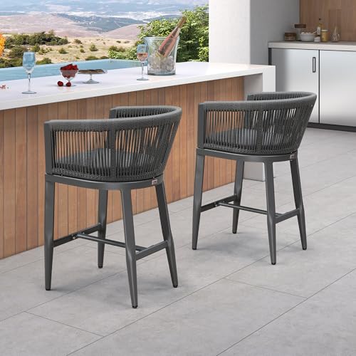 Image of PURPLE LEAF 4 PCS Counter Height Bar Stools Rattan with Cushion, Gray