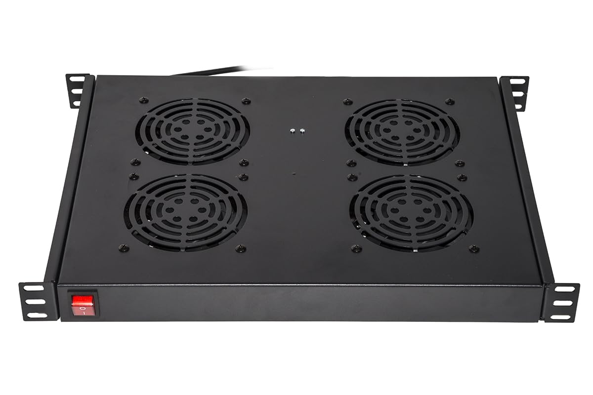 LINK ripiano per armadi rack LKFAN4R con 4 ventole sistema di ventilazione universale con termostato integrato in acciaio nero RAL9005 dimensioni 48,5x33x4,4 cm compatibile 19 pollici