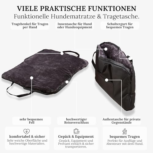 Wanderpfote Hundebett für Unterwegs – hochwertiges Orthopädisches Hundebett – praktische Tragetasche für Gepäck oder Tragehilfe Hund – Hundematte OekoTex und GSR Zertifiziert (Grau, M)