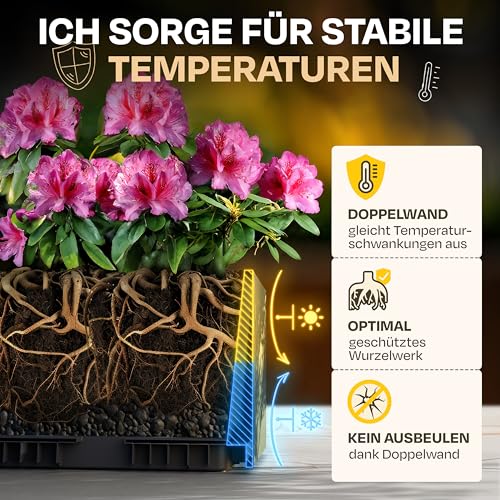Ondis24 Vulkan Pflanzkübel groß außen Kunststoff 100cm Schiefer Optik Blumentopf mit Wasserspeicher Winterfest anthrazit