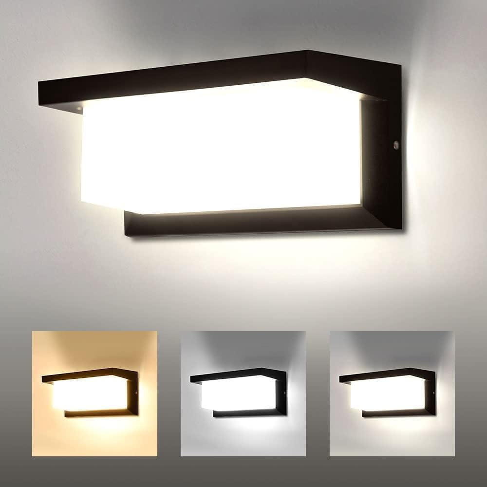 CANMEIJIA Outdoor Wall Lights Front Door Lights, 3000K/4000/6500K 18W IP65 Waterproof LED Black Wall Light Indoor,Aluminium Outside Lights Wall Lamp,Lighting Fixtures Wall Lights for Living Room