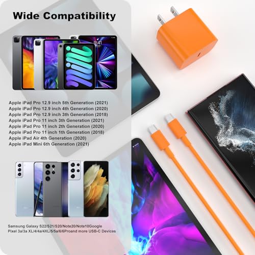 Image of iPhone 17 16 15 Charger Fast Charging,2Pack 20W Apple iPad USB C Wall Chrager Block with 6FT USB C to C Cable for iPhone 17 /Pro /Pro Max /17 Air / 16 /16 Pro /16 Pro Max /15 /Plus /Pro /Pro Max (Orange)