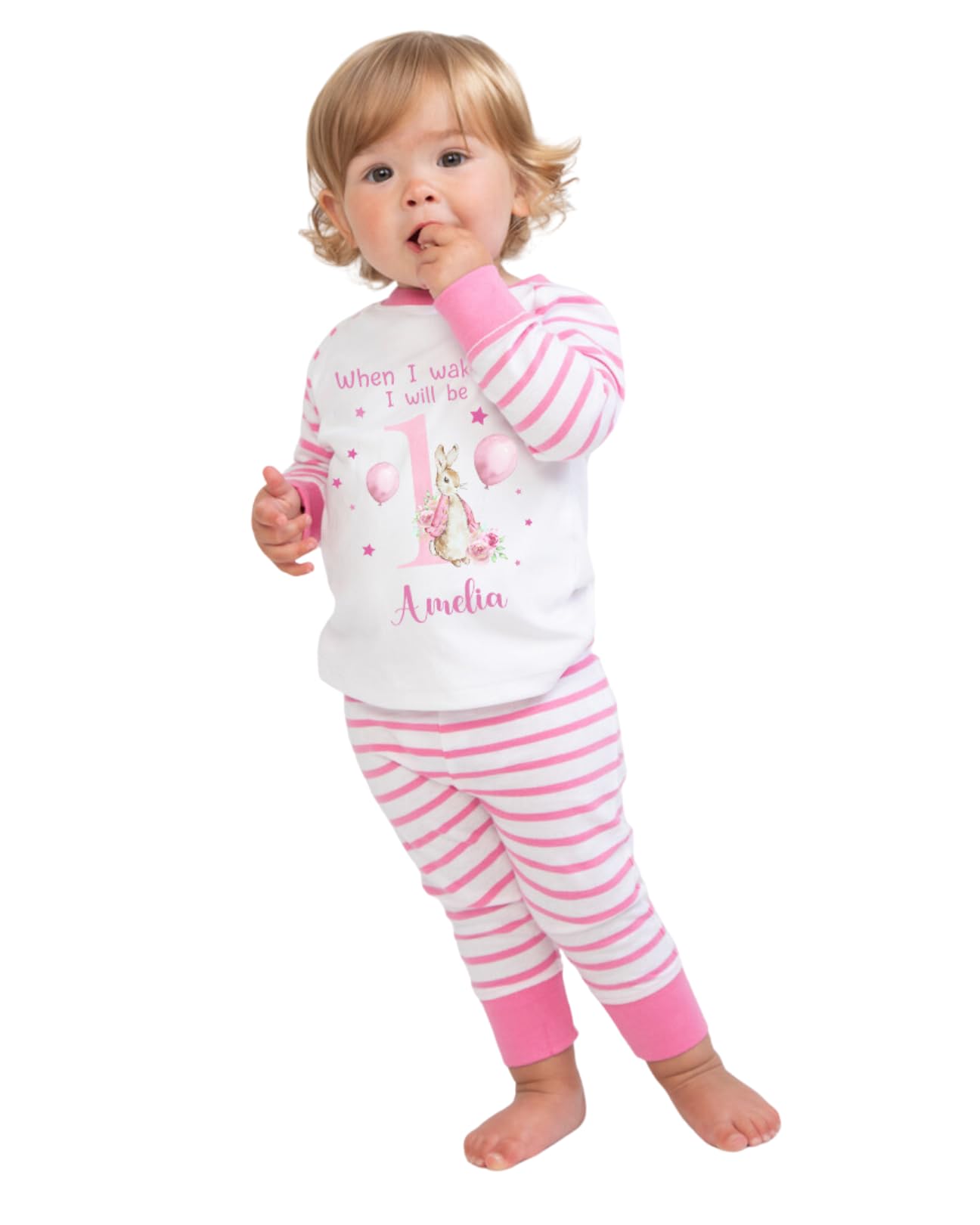Hoolaroo Personalised Baby Pyjama Set - When I Wake Up I'll Be 1 2 3 4" Blue Bunny PJs for 6M-4Y