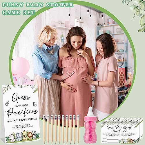 Image of Roowest 512 Pcs Baby Shower Games Guess How Many Pacifiers Sign 100 Small Guessing Games 10 HB Pencils 750ml Milk Bottle 400 Acrylic Pacifiers Decoration for Guest Gender Reveal(Pink,Animal)