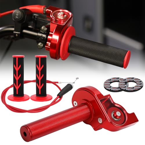 BIUGERCN Tirage Rapide Ensemble d'accélérateur pour moto - Poignées de 22 mm Câble d'accélérateur à tirage rapide 50cc 110 125 150 200 250 cc Rouge