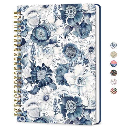 ZOTIA Lined Spiral Journal for Women A5 Cute Hardcover College Ruled Notebook for Work School & Note Taking Aesthetic Writing Journal 140 Pages (5.8 x 8.3) Blue Floral
