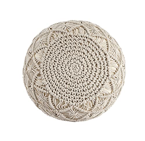 Lane Linen Pouf Ottoman - Hand Knitted Macrame Ottoman Pouf, Large Pouf Ottoman Foot Rest For Couch, 100% Cotton Cord, Poufs For Living Room, Floor Ottoman - 20 Diameter X 14 Height - Pure Natural #TOP1