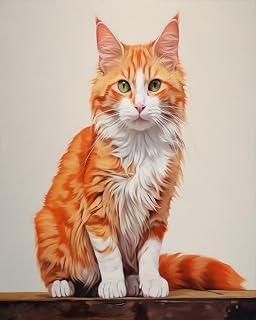 SKMN Digital Painting DIY Paint by Number Kit,Orange Cat with A White Face and Belly,Paint by Numbers for Adults DIY Oil Painting Gift Kits,40x50cm,Without Frame
