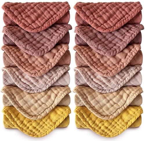 Image of MOON PARK Baby Washcloths, 12 Pack - 12x12 Inches, Small Burp Cloths and Baby Wipes - 100% Cotton Muslin Ultra Soft for Newborn, Infant and Toddlers - Brown, Honey and Bean Paste Series