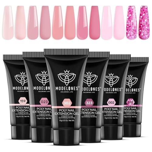 Modelones Polygel para Uñas, 6 Colore Gel de Extensión de Uñas Acrilico para Uñas, Esmaltes Semipermanentes para Uñas, Pintauñas Semipermanentes, Uñas Poligel Kit Completo