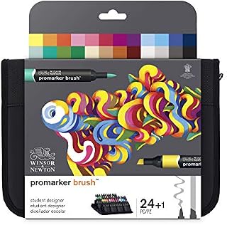 Winsor & Newton, Promarker Brush, Student Designer Wallet, Set of 24, Alcohol Based Dual Tip Markers