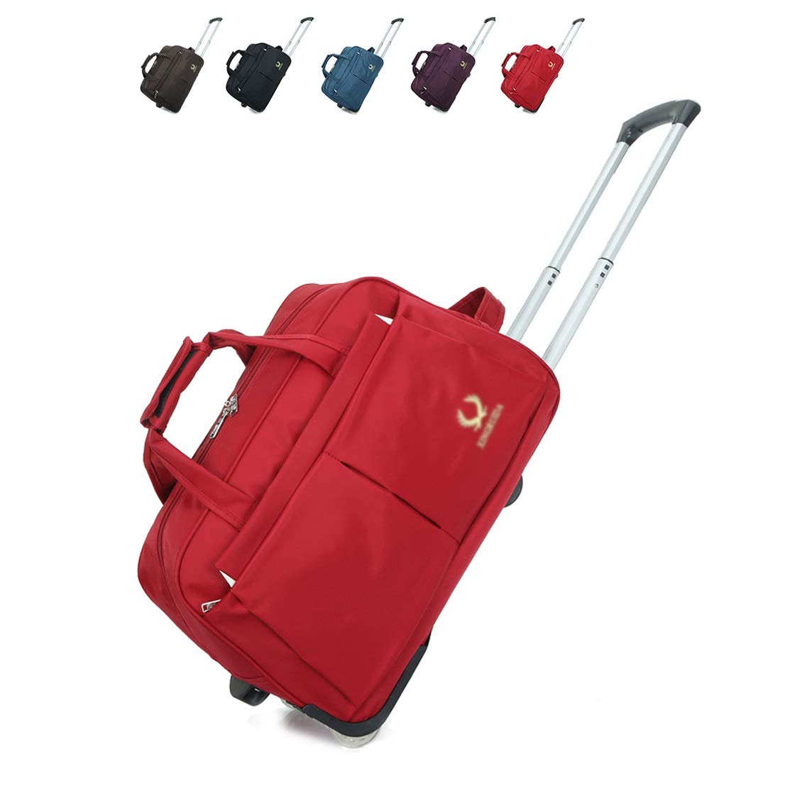 LZG Soft Rolling Tote Travel Bag Suitcases with Wheels, Waterproof Rolling Duffle Bag Wheeled Business Carry on Luggage, Overnight Weekender Bags, 22inch Holdall (Color : Red)