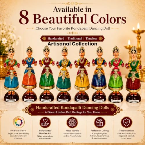 Image of 12 Inch Kondapalli Toys for Home Decor - Kondapalli Bommalu - Thanjavur Dolls - Paper Mache Dancing Doll