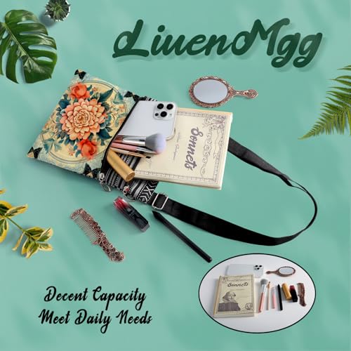 Colorful Flower Messenger Bag Small Ethnic Pattern Printed Adjustable Strap Crossbody Zipper Bag Colorful Flower Phone Bag Wallet Cute Shoulder Handbag for Women Friends -6 7