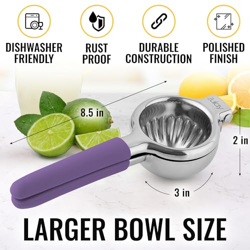Image of Zulay Kitchen Lemon Squeezer Stainless Steel with Premium Heavy Duty Solid Metal Squeezer Bowl and Food Grade Silicone Handles - Large Manual Citrus Press Juicer and SS Lime Squeezer (Purple)