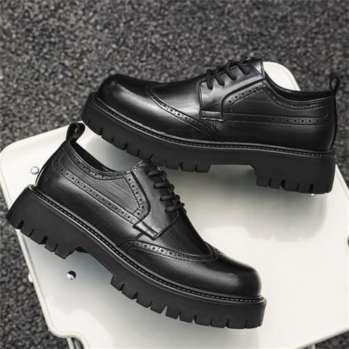 Image of Men's Platform Wingtip Brogue Dress Shoes Vintage Leather Oxford Derby Shoes Casual Work Business Dress Office Shoes