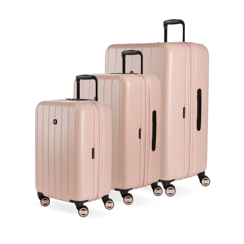 SwissGear Wanderlust Pro Lightweight Hardside Expandable Luggage Set with Spinner Wheels, Pink, 3-Piece Set (20/24/28)
