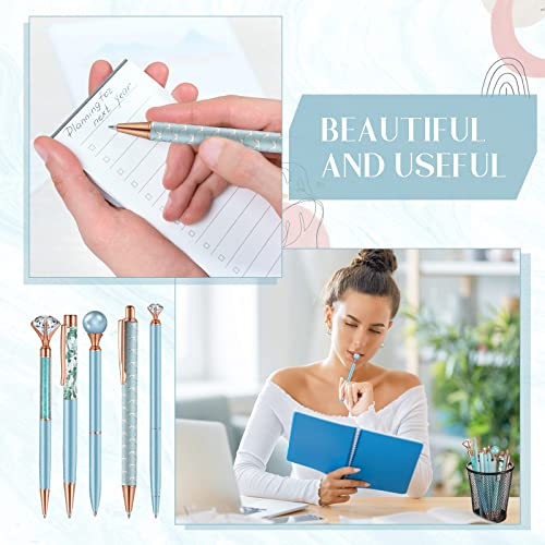 Image of Janmini Metal Crystal Glitter Ballpoint Pen Set 9 Pcs Black Ink Cute Cute Things Novelty Gifts for Women Girls Birthday Home Office (Blue)