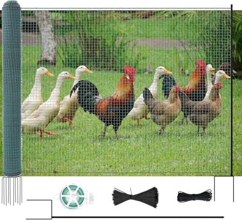 ZIKEBTUY Hühnerzaun 50m L x 100cm H - Nylon Geflügelnetz Engmaschig Stabil & Langlebig - Mobiler Hundezaun Steckzaun Haustierzaun Begrenzungszaun Katzenzaun - Freilaufgehege Hühner