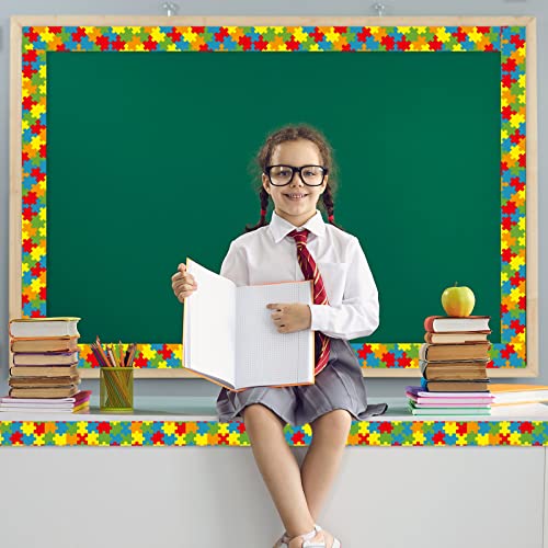 Image of 69ft Puzzle Bulletin Board Border Stickers Puzzle Pieces Bulletin Board Decoration Piece of Gods Plan Border Stickers Holiday Bulletin Trim Borders for School Classroom Sunday School Wall Decor