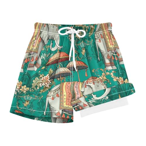 YANENDIE Boy Swim Trunks with Compression Liner Ornamental Elephants Boys Swim Shorts Quick Dry Beach Shorts