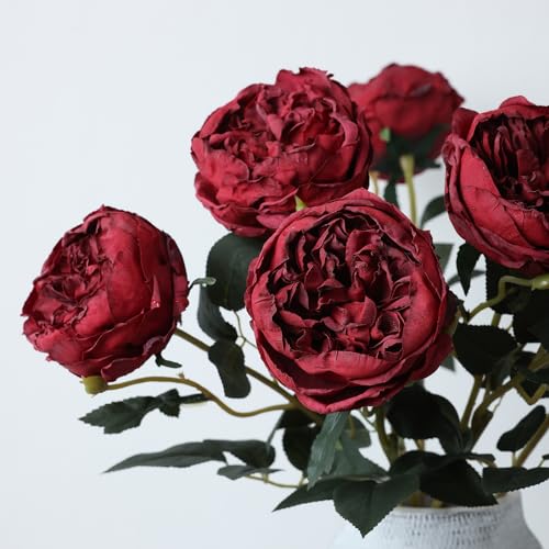 Image of mizii 6Pcs Burnt Burgundy Artificial Roses Flowers Fake Silk Roses Flower with Long Stem for Wedding Decorations Table Centerpieces Flower Arrangement Home Decor (Burnt Burgundy)