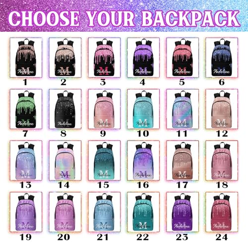 MyPupSocks Custom School Backpack for Girls Boys, Personalized Glitter Initial Kids Casual Backpack Schoolbag Customized Girls Bookbag for Students Custom Multipurpose Lunch Bag for Picnic2