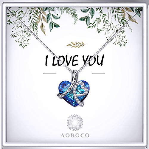AOBOCO I Love You Forever Necklace 925 Sterling Silver Heart Pendant with Crystals from Austria Christmas Wedding Gifts for Wife Jewelry for women2