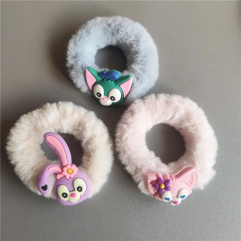 Hair Ring Korean version of Simple Hair Rope Hair leather tendon network winter new cartoon hair head rope, Hair Rubber Band Fluffy with Rope Frog Elastic Scrunchies Hair Ropes, Satin Hair Ties for Girls - 3pc, Multicolor.