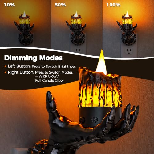 Image of Briignite Halloween Night Light, Gothic Hand Candle Night Light, Amber | Spooky night lights plug into wall with flickering flame, dimmable, 2 light modes /flame modes for Halloween decor and parties