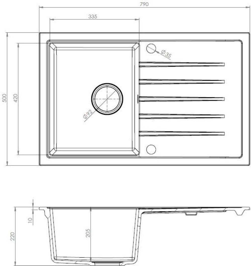 Fregadero AXION Una Cubeta Fregadero De Granito 79x50x20,5cm Blanco, Fregadero De Cocina De Diseño Elegante Con Sifón, Escurridor, Fácil De Limpiar, Resistente A Los Arañazos