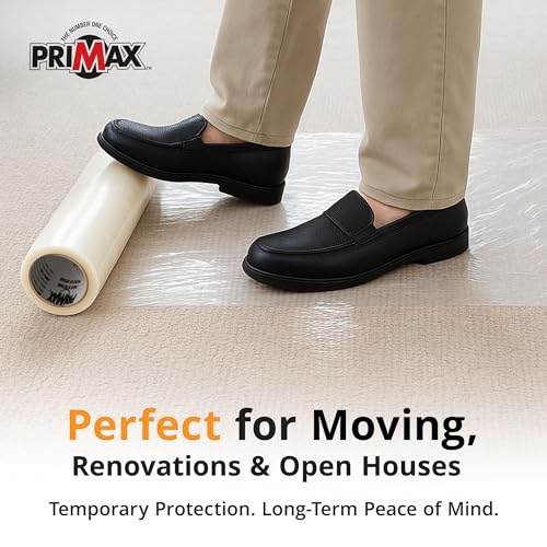 Image of PRIMAX Carpet Protector Film 24 inch x 200' - Self-Adhesive Carpet Protection Film - Clear Plastic Floor Cover - Sticky, Tear-Resistant, Easy Removal - for Moving, Painting, Construction