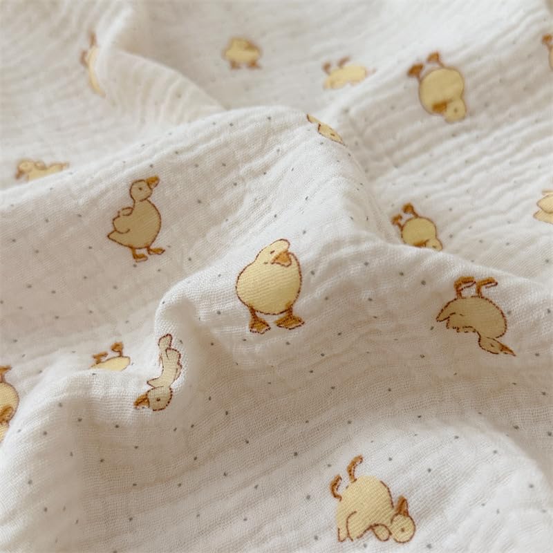 Image of BuLuTu Cute Yellow Duck Print Duvet Cover Twin for Kids Toddler Girls Boys 100% Cotton Muslin Quilt Cover Twin, 68 inchx86 inch, Ruffled Bedding Soft Breathable, Zipper Closure, No Pillowcase